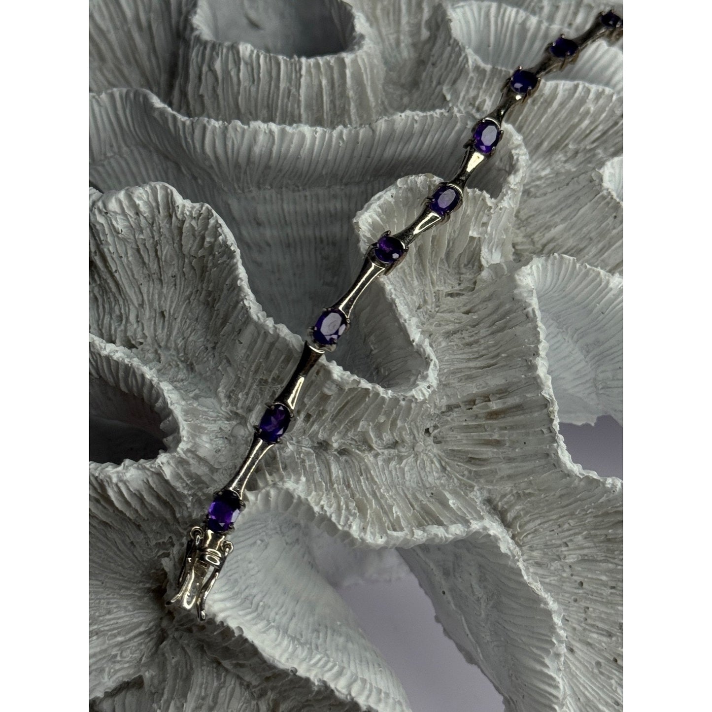 925 STERLING SILVER PURPLE TOURMALINE BRACELET LENGTH 7