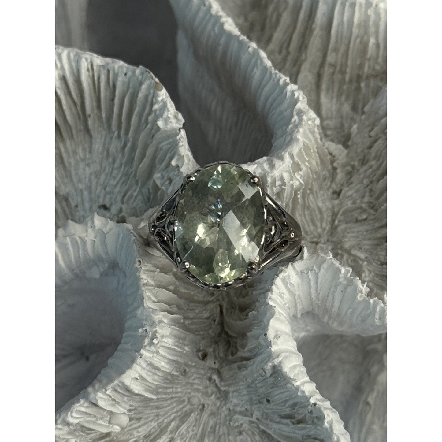 925 STERLING SILVER PALE GREEN AMETHYST RING SIZE 7
