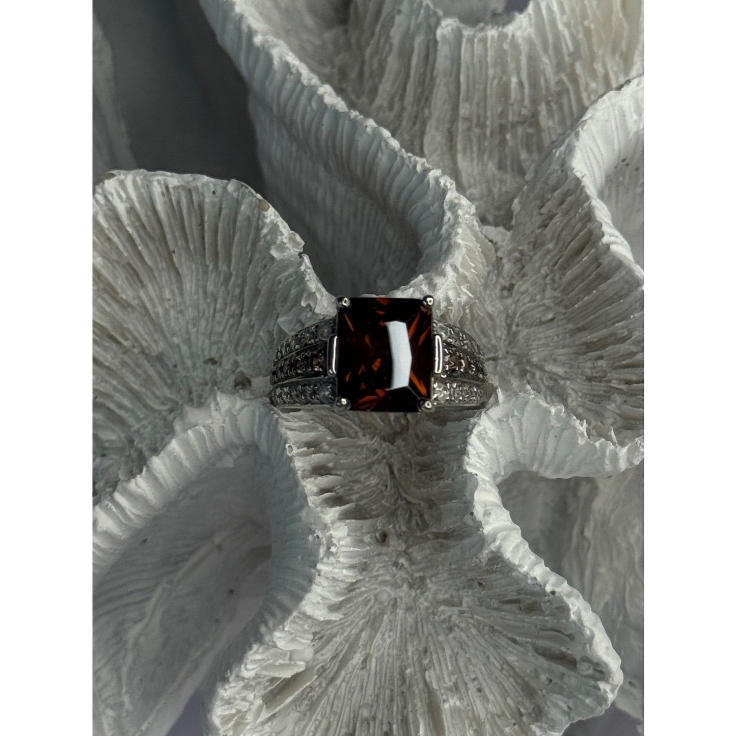 925 STERLING SILVER SMOKY QUARTZ CZ RING SIZE 7.5