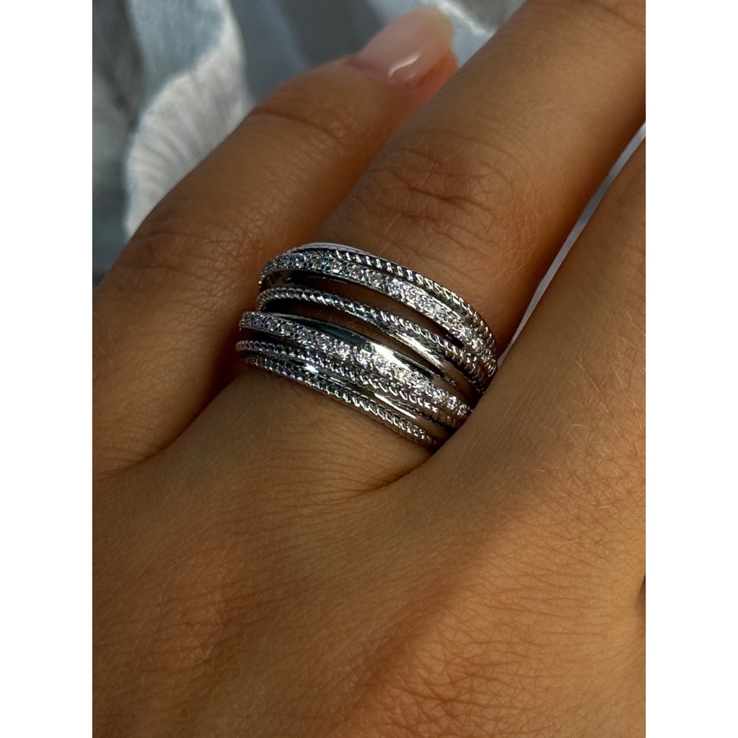 Beautiful Design 925 Sterling Silver CZ Ring Size 7 & 8