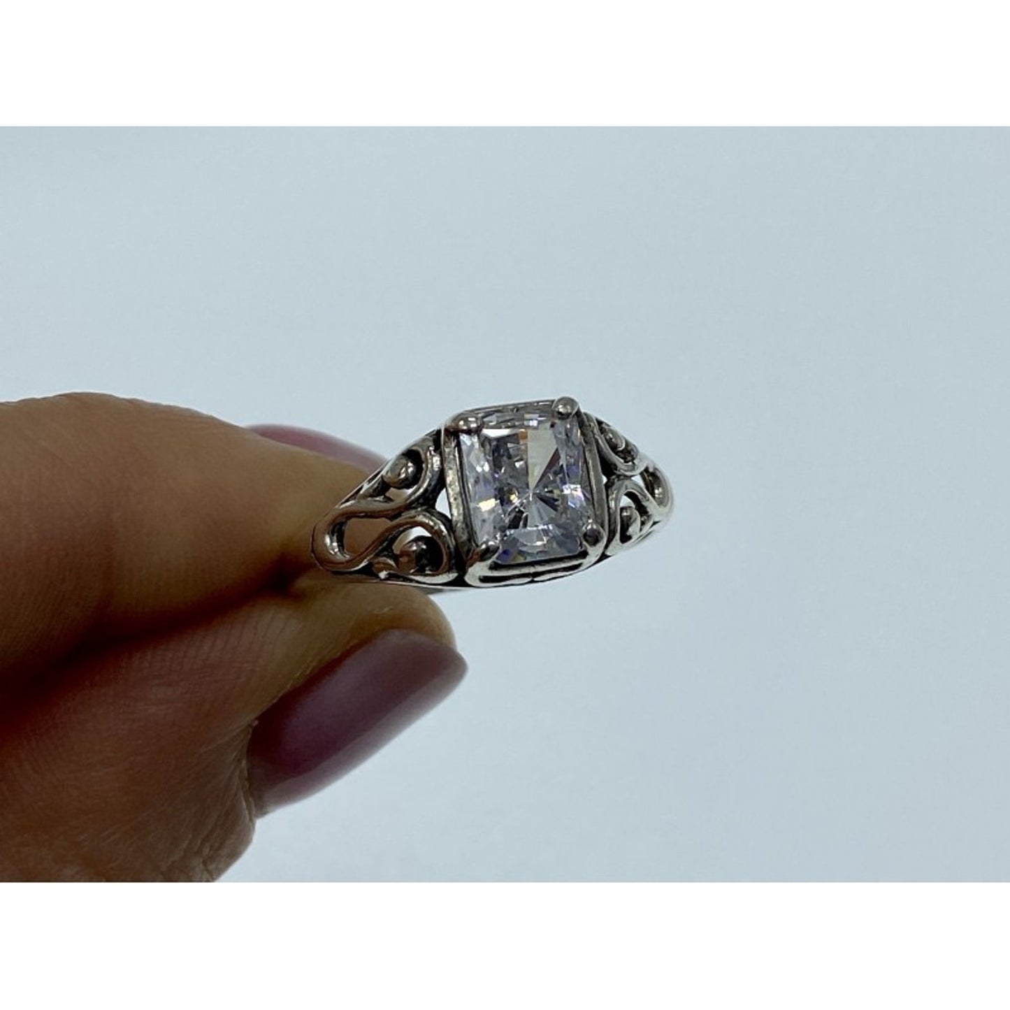 925 STERLING SILVER WHITE CZ OPENWORK RING SIZE 9.5