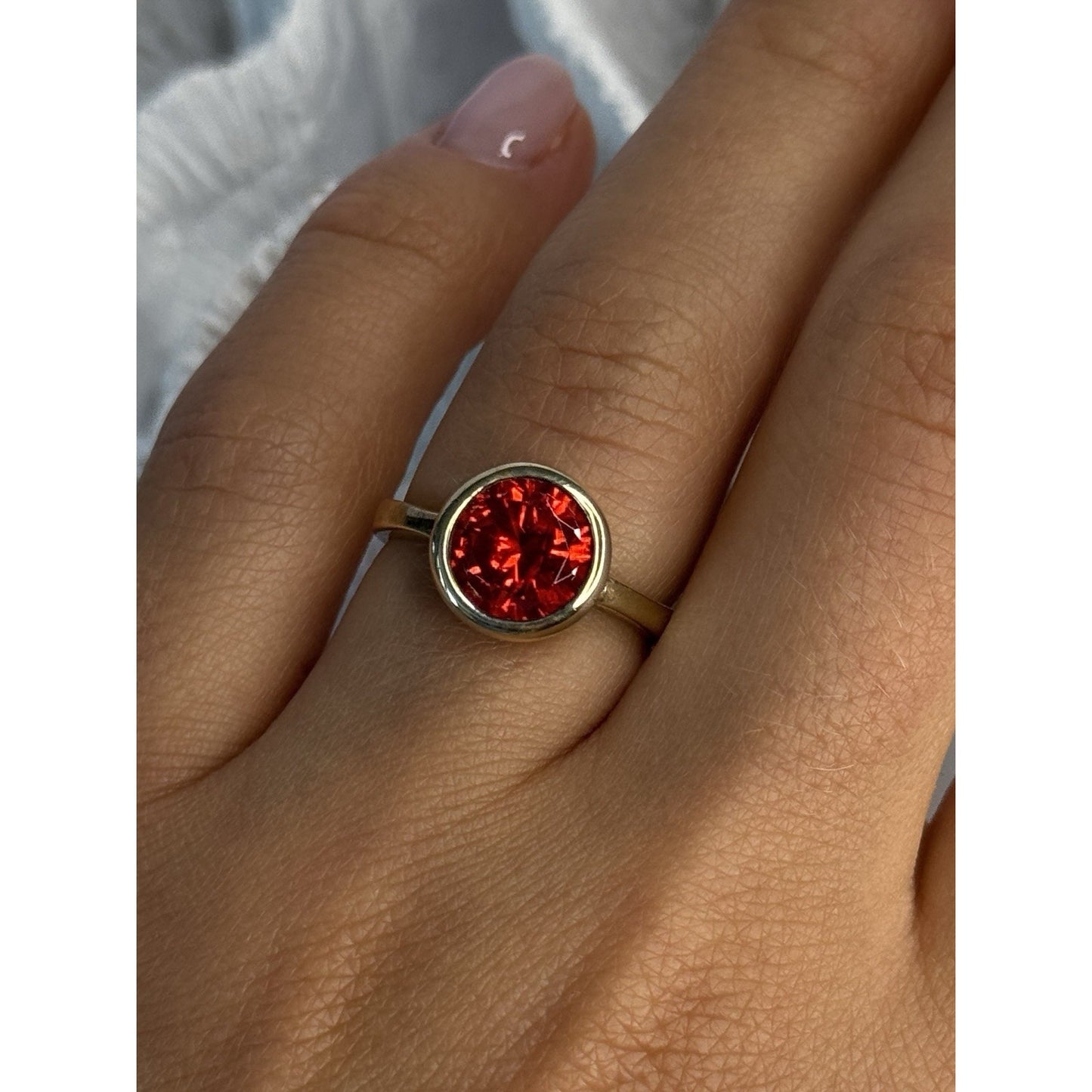 925 STERLING SILVER ORANGE CRYSTAL RING SIZE 7