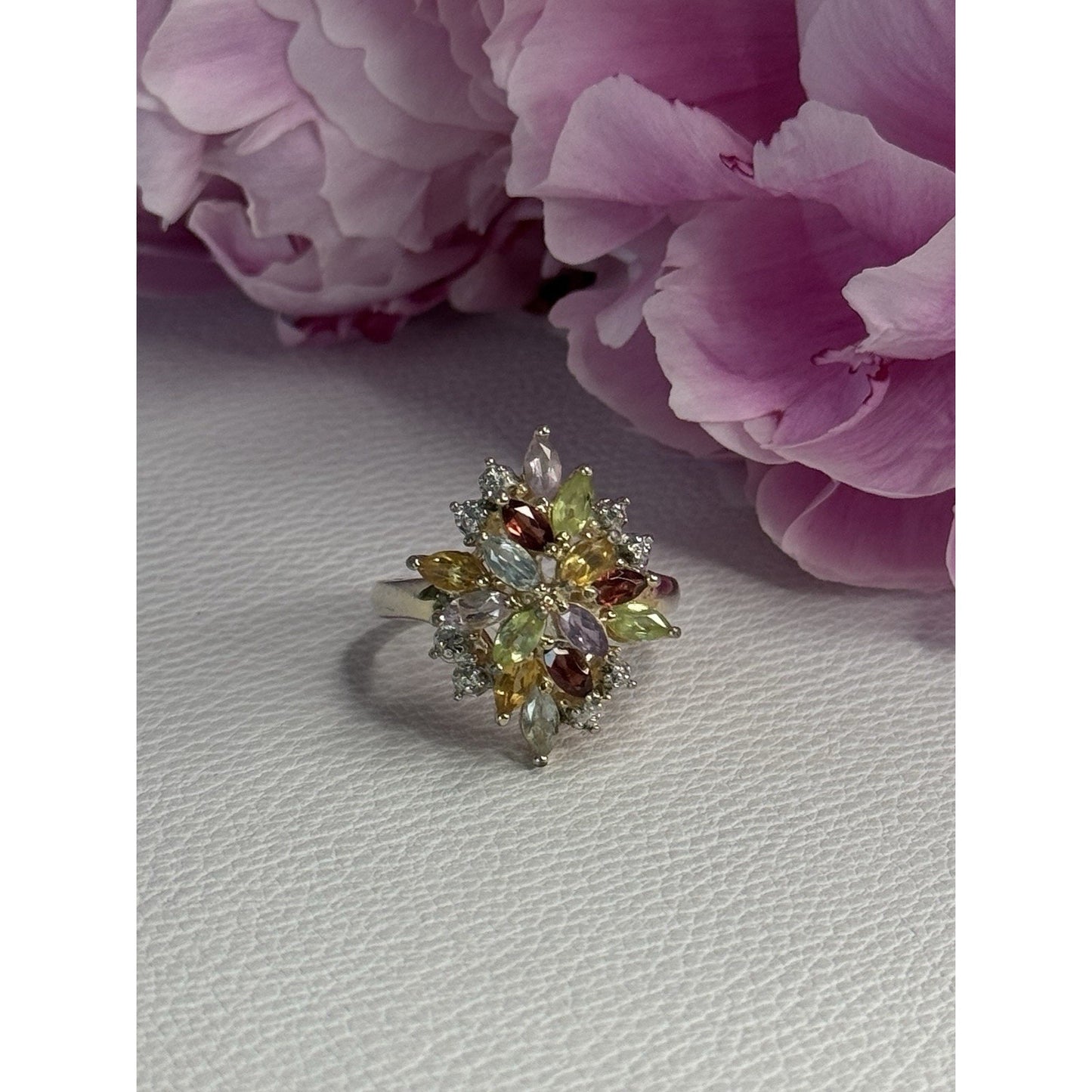 925 STERLING SILVER AMETHYST PERIDOT GARNET TOPAZ CITRINE RING SIZE 8