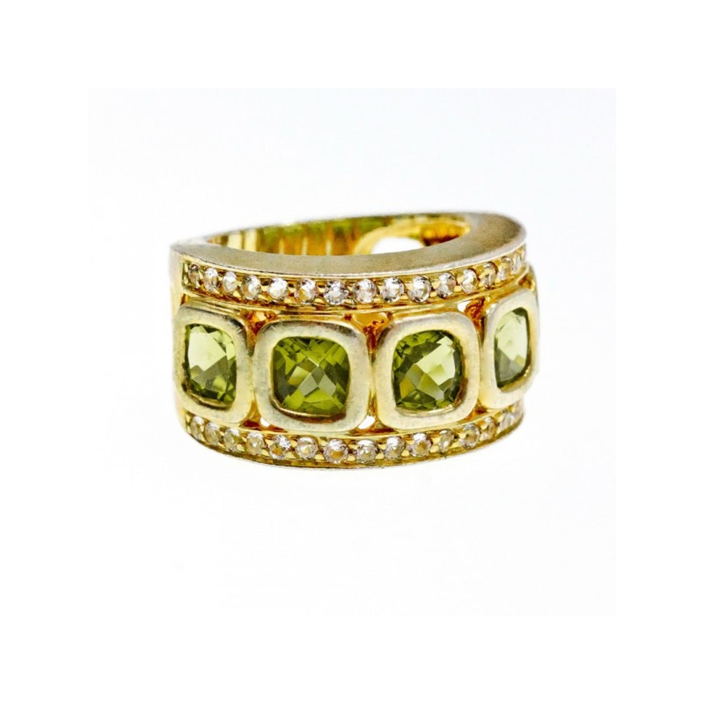 925 STERLING SILVER GOLD PLATED PERIDOT & CZ RING SIZE 7