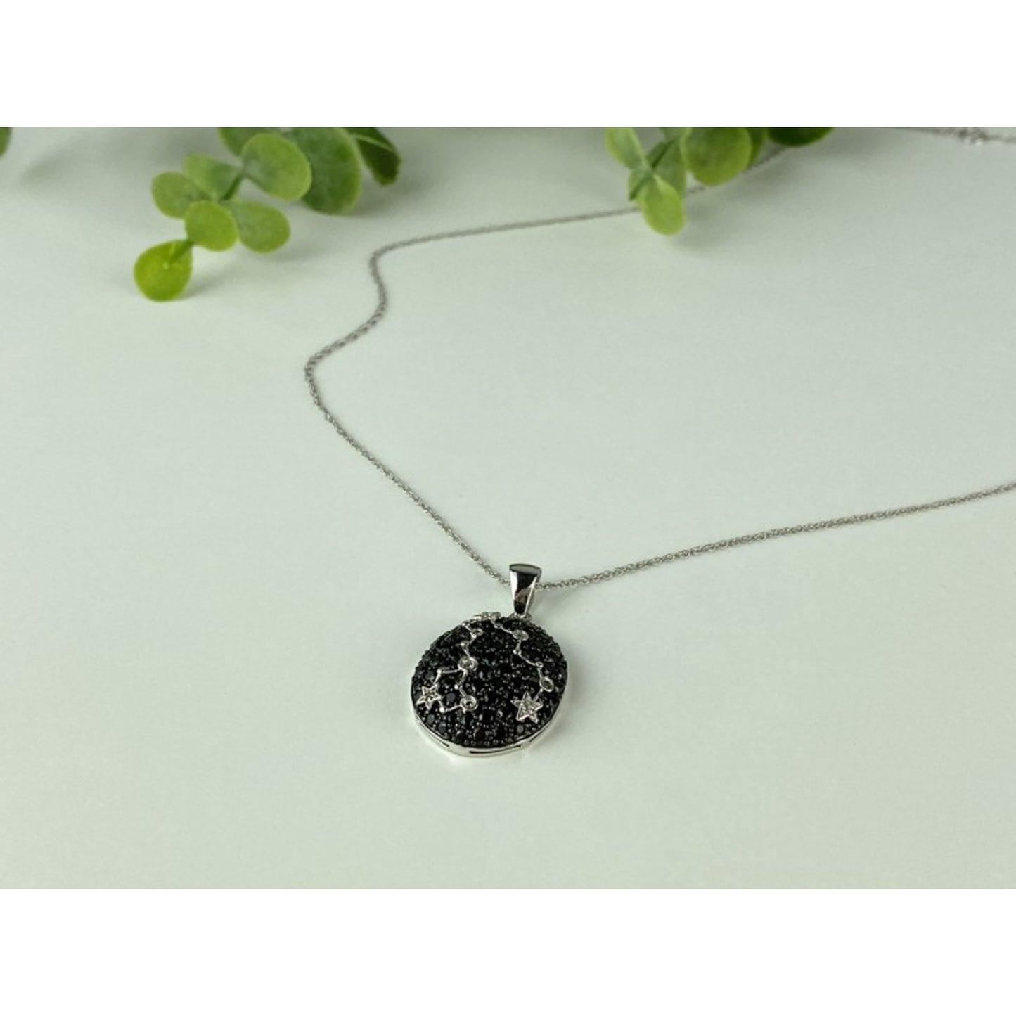 925 Sterling Silver Black & White Spinel Chain with Pendant