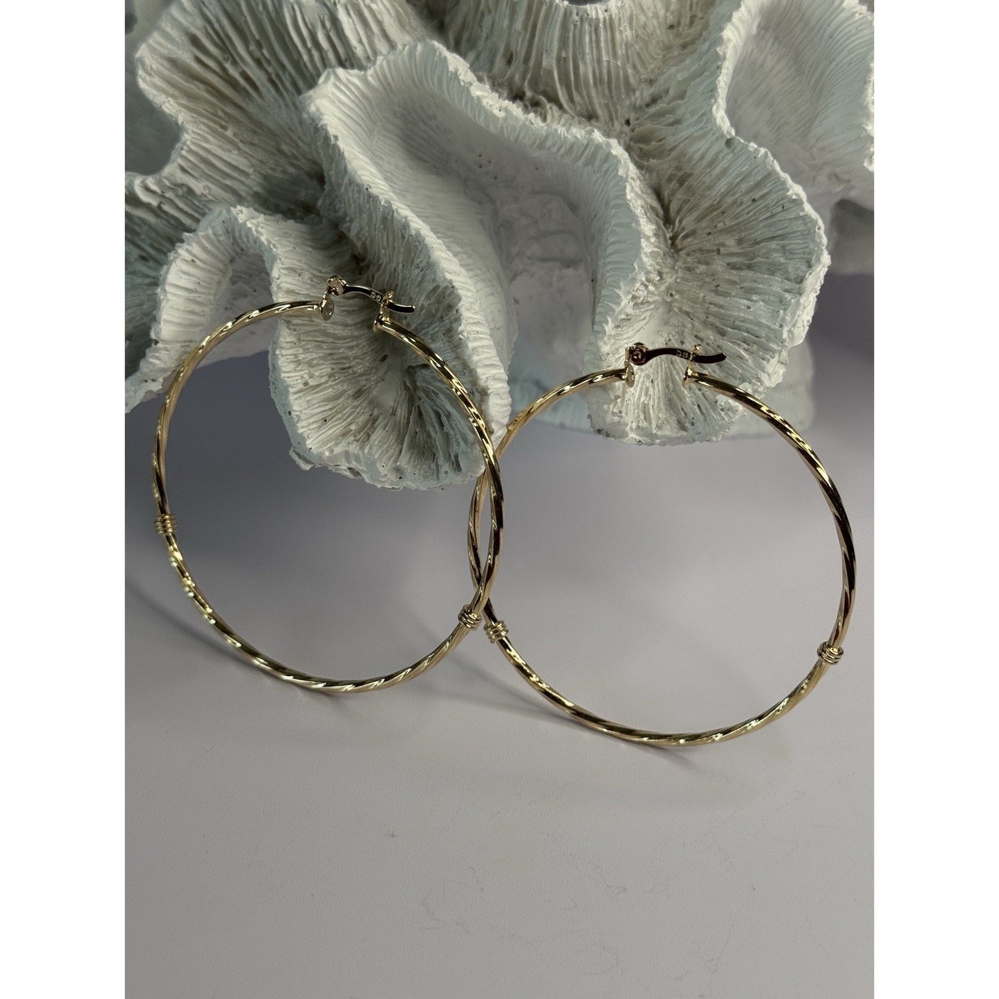 LARGE HOOP GOLD PLATED EARRINGS LENGTH 2.40 INCH