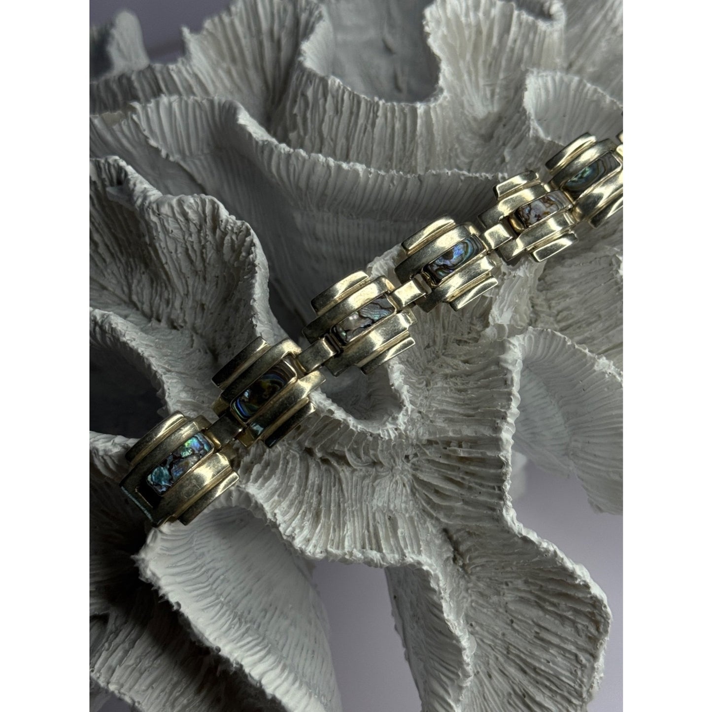 VINTAGE 925 STERLING SILVER ABALONE BRACELET LENGTH 7