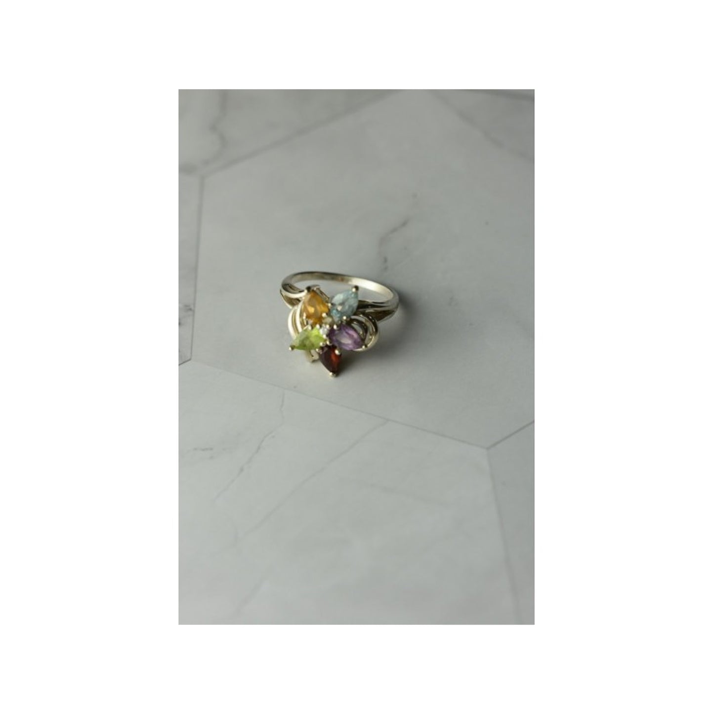 925 STERLING SILVER MULTI GEMSTONES "FLOWER" RING SIZE 8