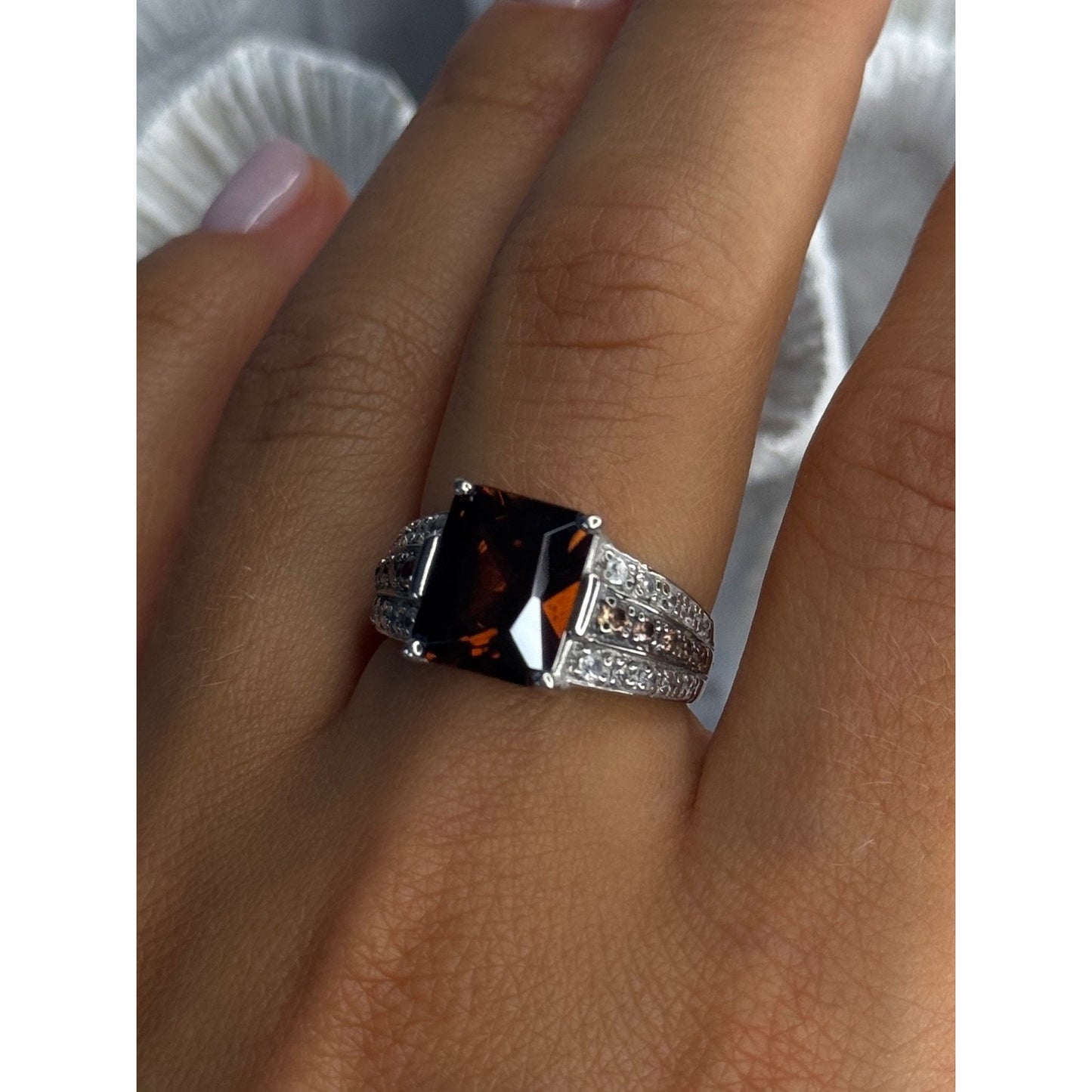 925 STERLING SILVER SMOKY QUARTZ CZ RING SIZE 7.5