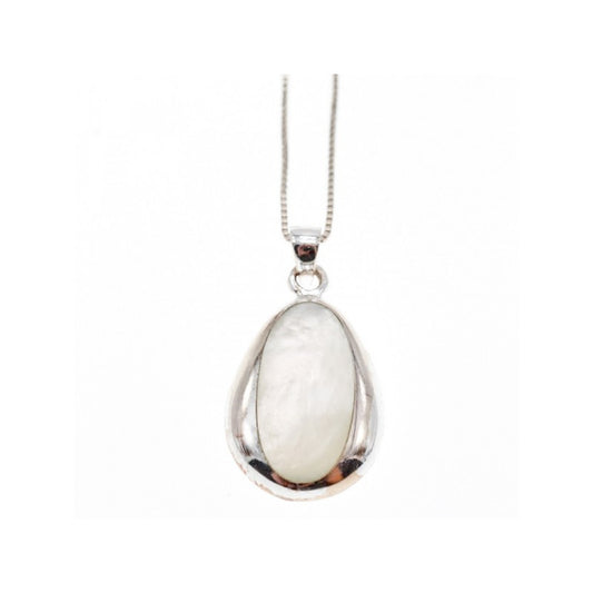 925 Sterling Silver Mother of pearl Chain with Pendant Italy