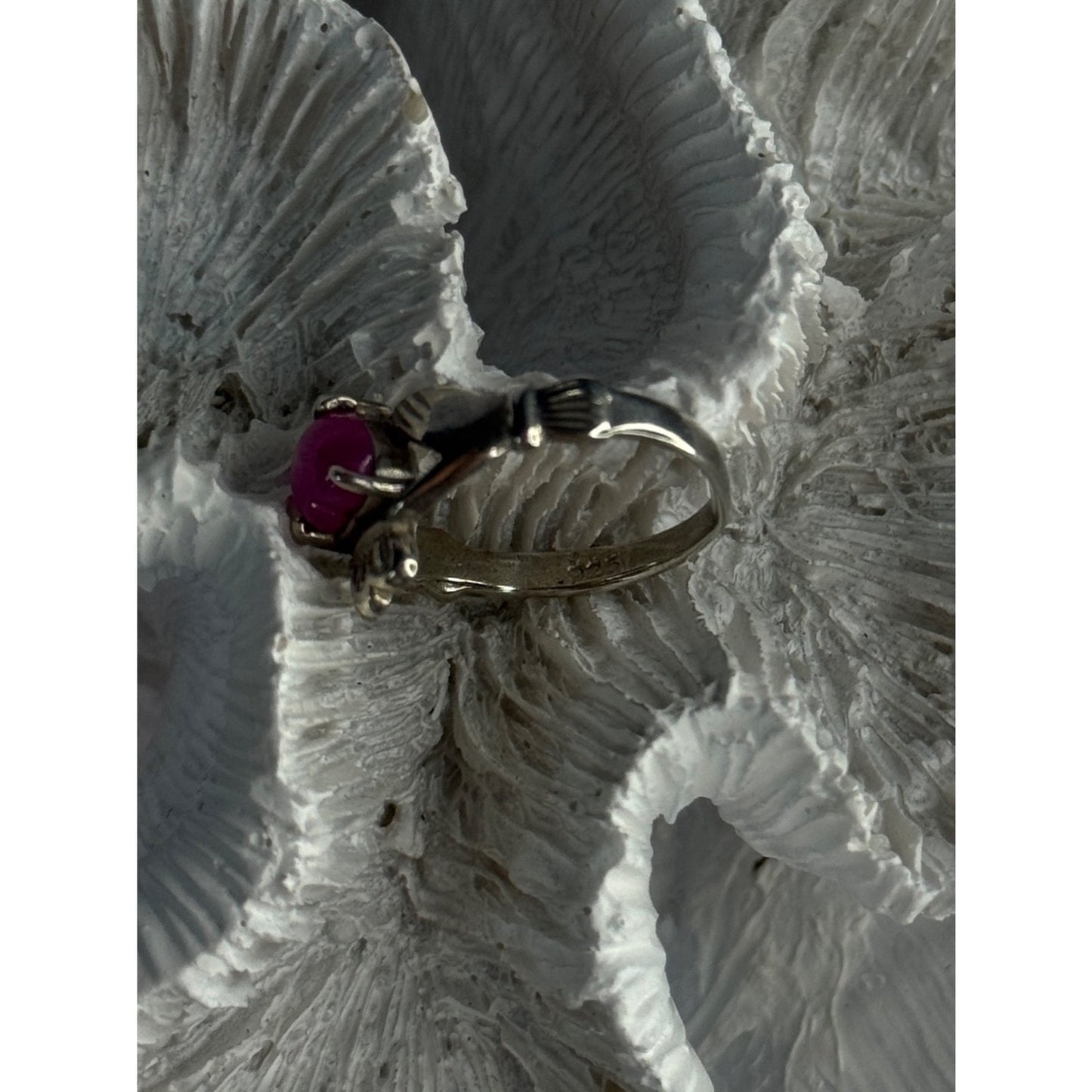 925 STERLING SILVER PINK STAR SAPPHIRE HEART RING SIZE 6
