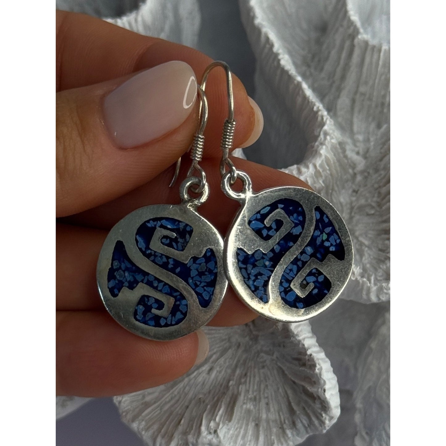 VINTAGE 925 STERLING SILVER TURQUOISE EARRINGS LENGTH 1.70 INCH