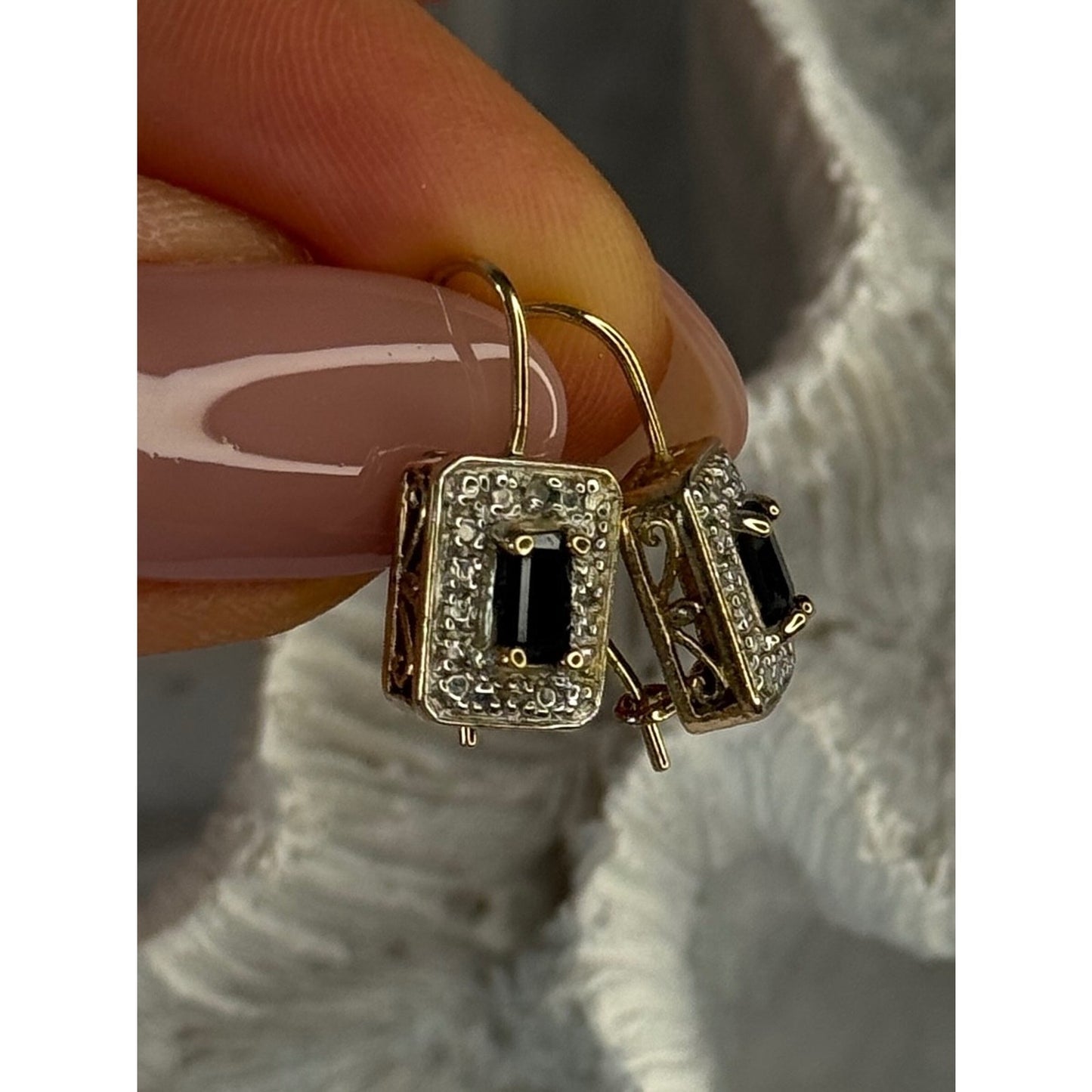 925 Sterling Silver Gold Plated Sapphire Earrings Length 0.70 inch