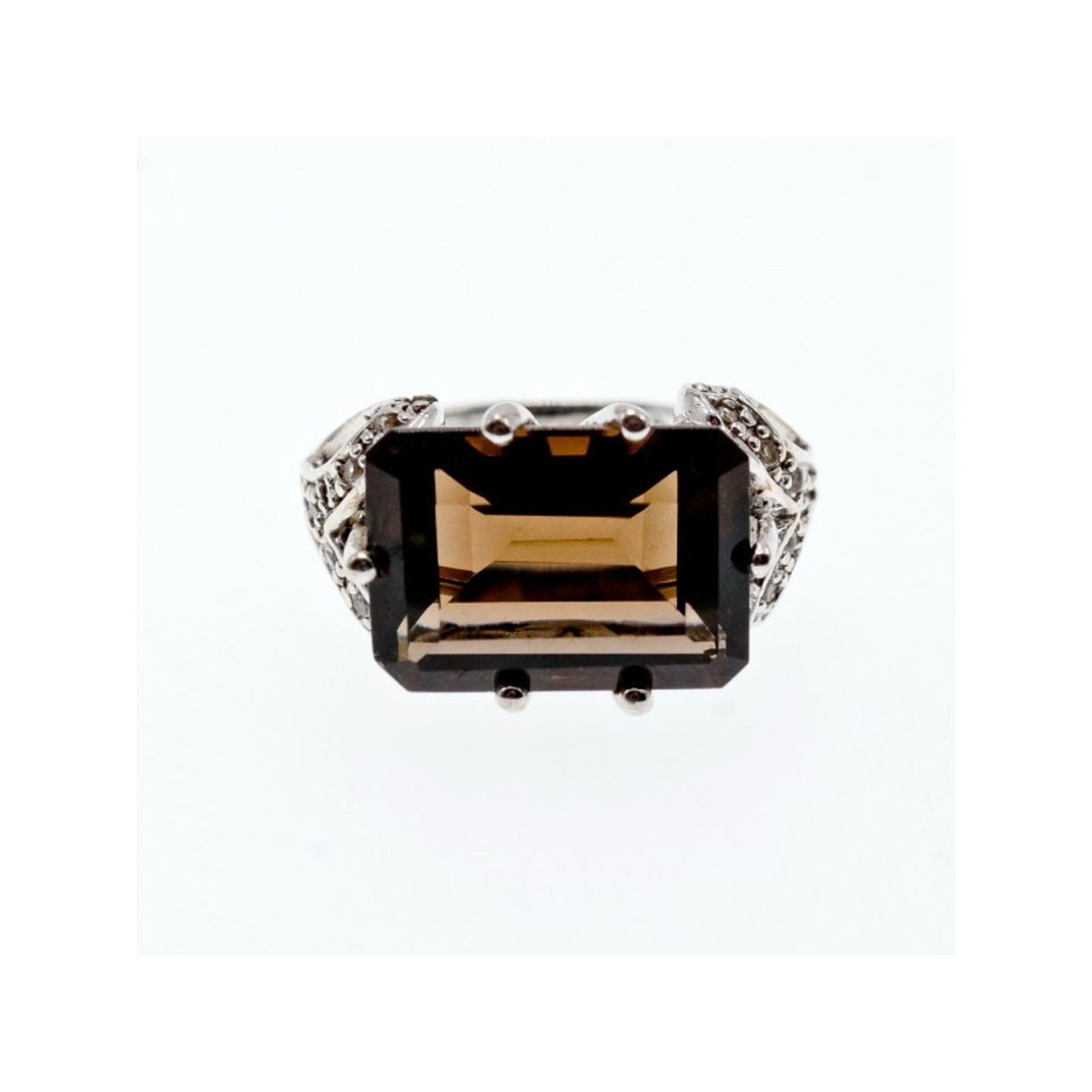 925 STERLING SILVER HESSONITE & QUARTZ RING SIZE 5.5