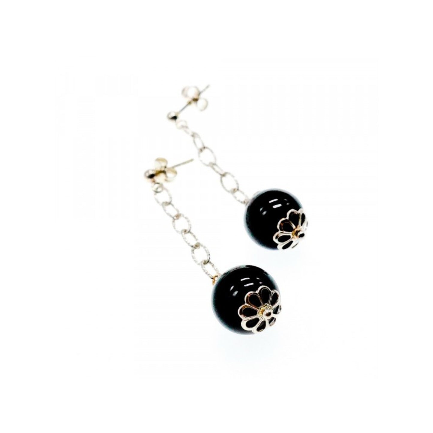 925 Sterling Silver Black Agate "Balls" Stud Earrings