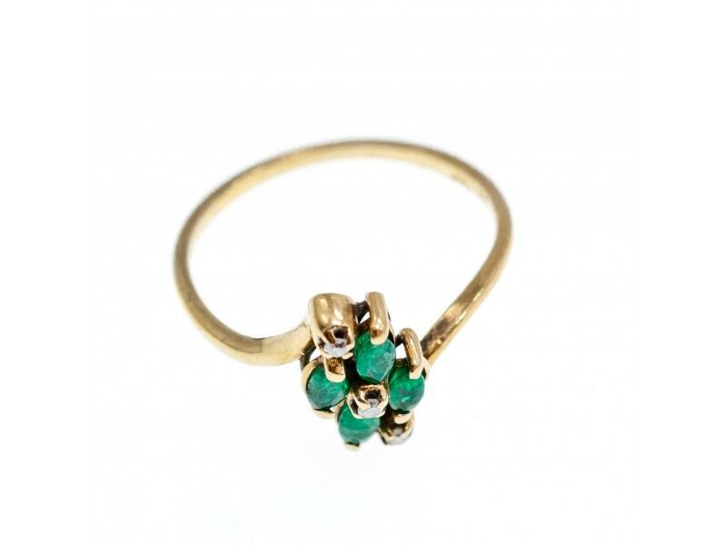 10K YELLOW GOLD EMERALD & DIAMONDS RING SIZE 6.75