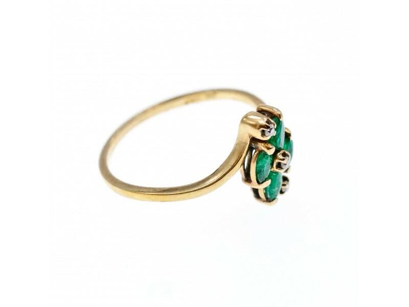 10K YELLOW GOLD EMERALD & DIAMONDS RING SIZE 6.75