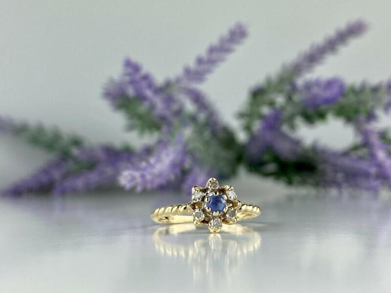 10K YELLOW GOLD TOPAZ & DIAMONDS RING SIZE 8