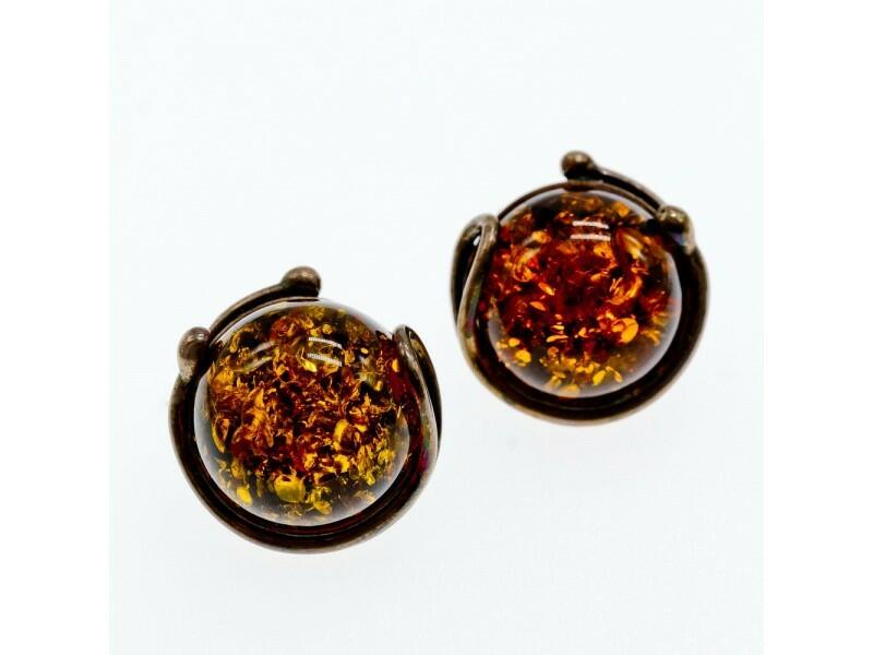 VINTAGE 925 STERLING SILVER AMBER STUD EARRINGS ITALY
