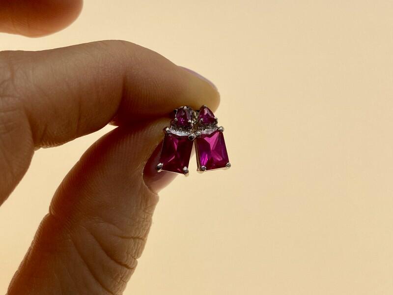 925 STERLING SILVER PINK TOPAZ STUD EARRINGS