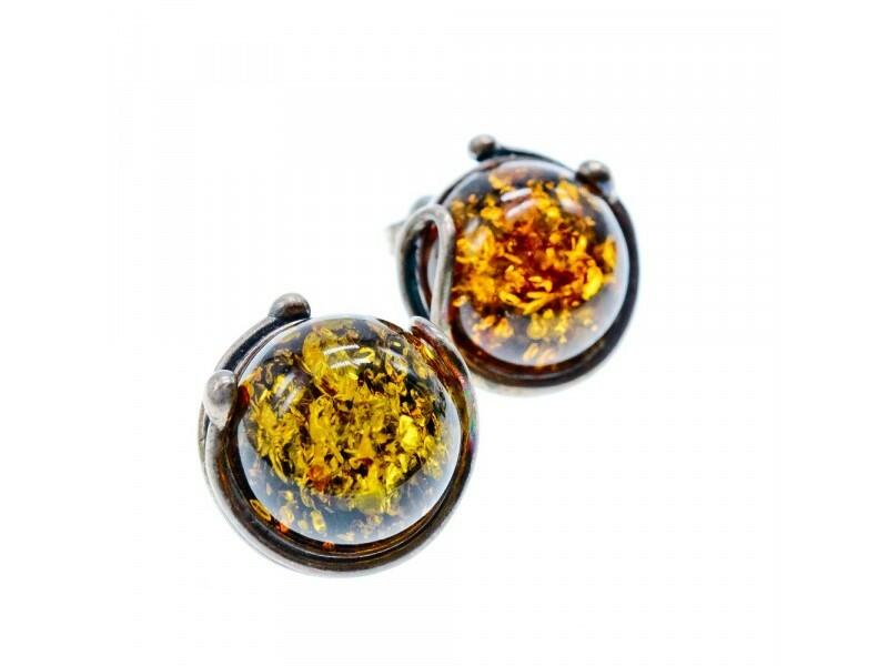 VINTAGE 925 STERLING SILVER AMBER STUD EARRINGS ITALY