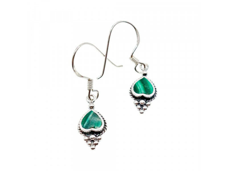 925 STERLING SILVER MALACHITE "HEART" EARRINGS