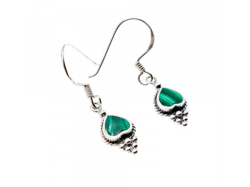 925 STERLING SILVER MALACHITE "HEART" EARRINGS