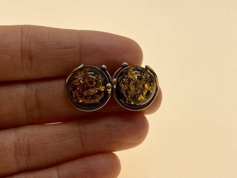 VINTAGE 925 STERLING SILVER AMBER STUD EARRINGS ITALY