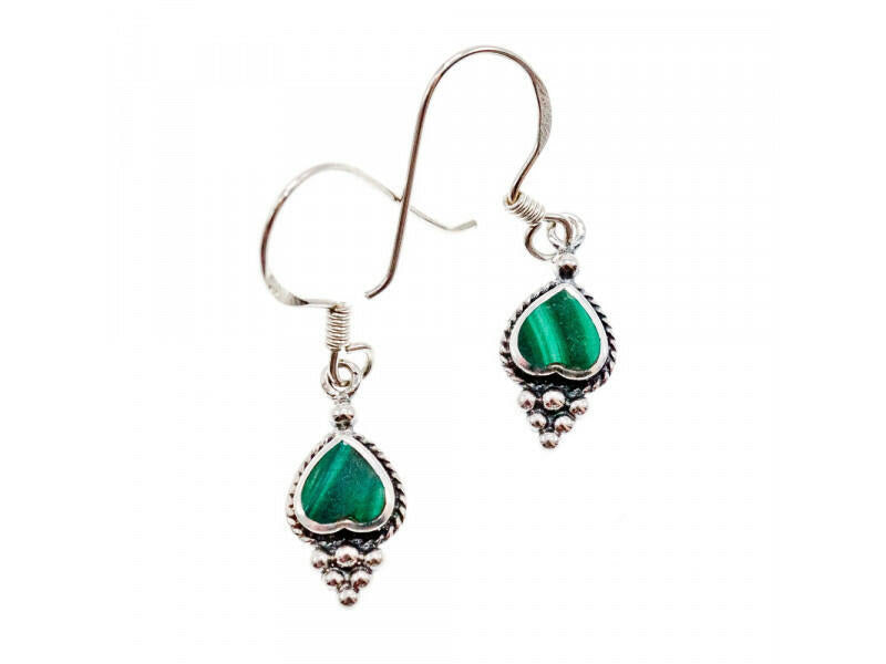 925 STERLING SILVER MALACHITE "HEART" EARRINGS