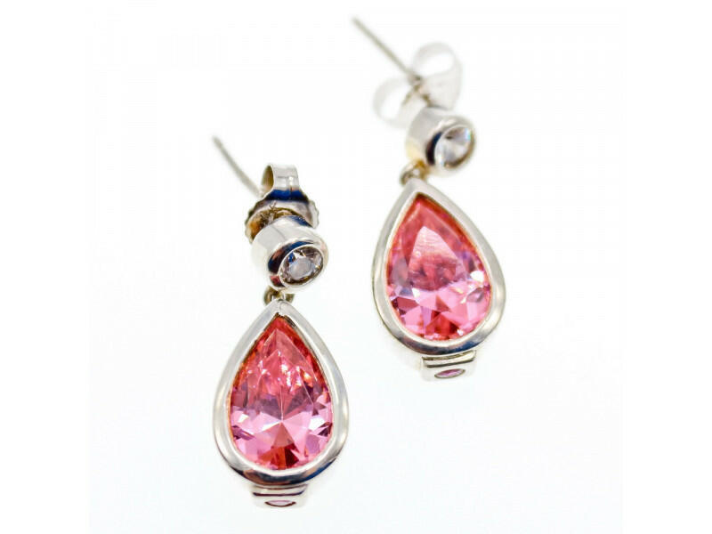 925 STERLING SILVER MORGANITE, BERYL & RUBY STUD EARRINGS