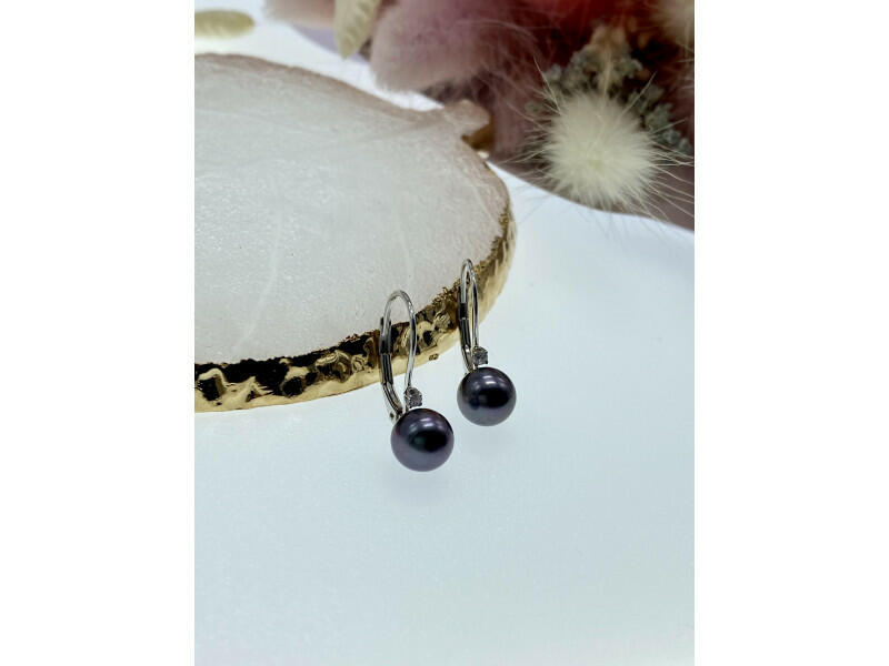 14K WHITE GOLD PEARLS & DIAMONDS EARRINGS