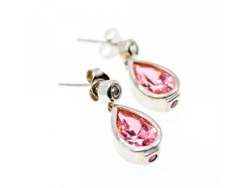 925 STERLING SILVER MORGANITE, BERYL & RUBY STUD EARRINGS