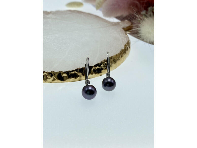 14K WHITE GOLD PEARLS & DIAMONDS EARRINGS