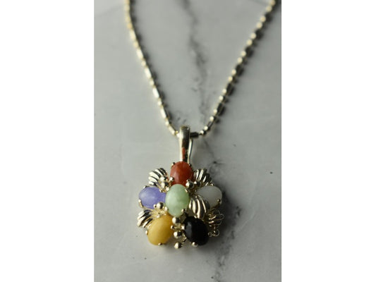 925 Sterling Silver Multi Gemstones Chain With Pendant