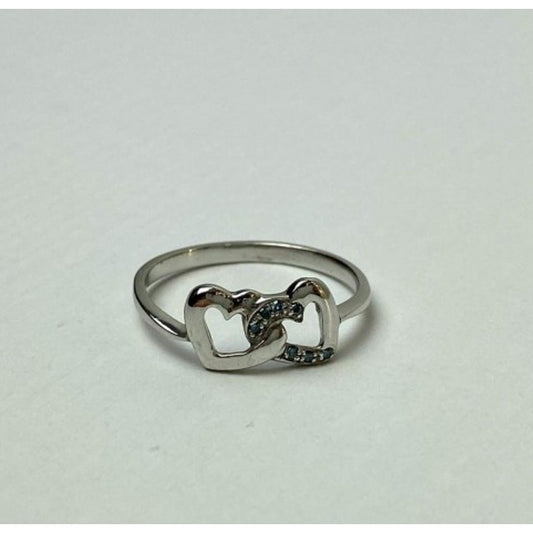 925 Sterling Silver Aquamarine "Hearts" Ring Size 7