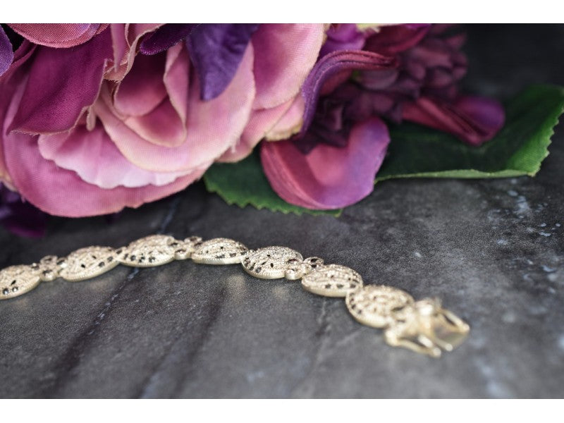 925 Sterling Silver Marcasites Openwork Bracelet Size 7 IN