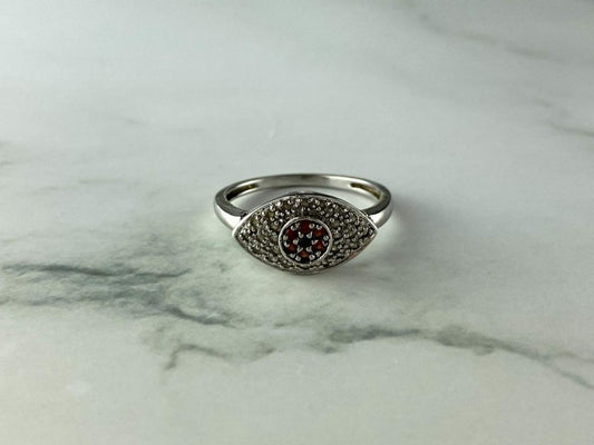 925 Sterling Silver Red Spinel, Tanzanite & Goshenite Ring Size 8.5