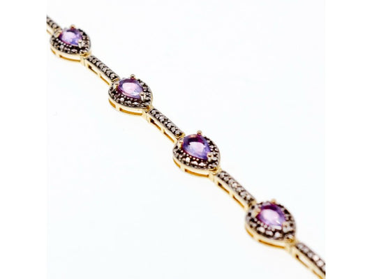 925 Sterling Silver Gold Plated Amethyst Bracelet Size 7.5 IN