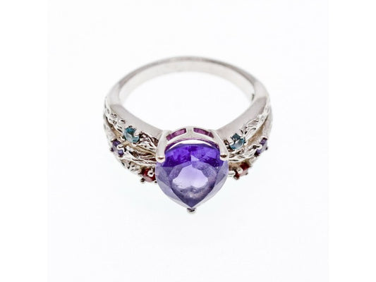 925 Sterling Silver Multicolor Tourmalines Ring Size 8