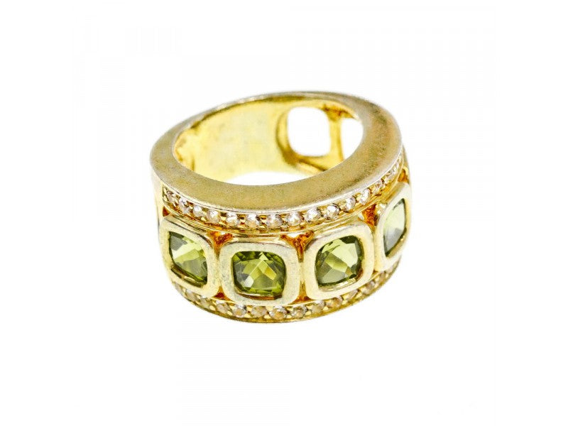 925 Sterling Silver Gold Plated Peridot & CZ Ring Size 7