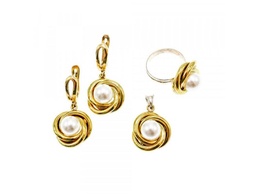 925 Sterling Silver Gold Plated Imitation Pearls Set