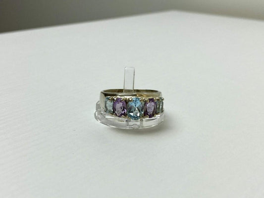 925 Sterling Silver Blue Spinel & Tanzanite Ring Size 11.25