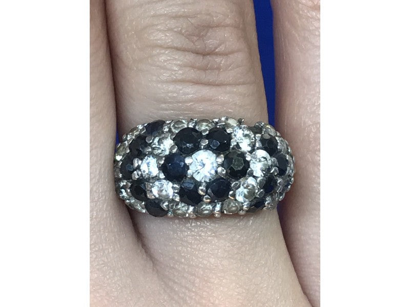 925 Sterling Silver Black Spinel & CZ Ring Size 6.5