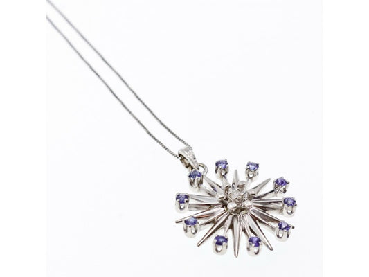 14K White Gold Sapphires & Diamond Chain With Pendant