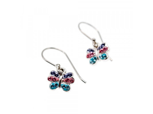 925 Sterling Silver CZ & Enamel "Butterfly" Earrings