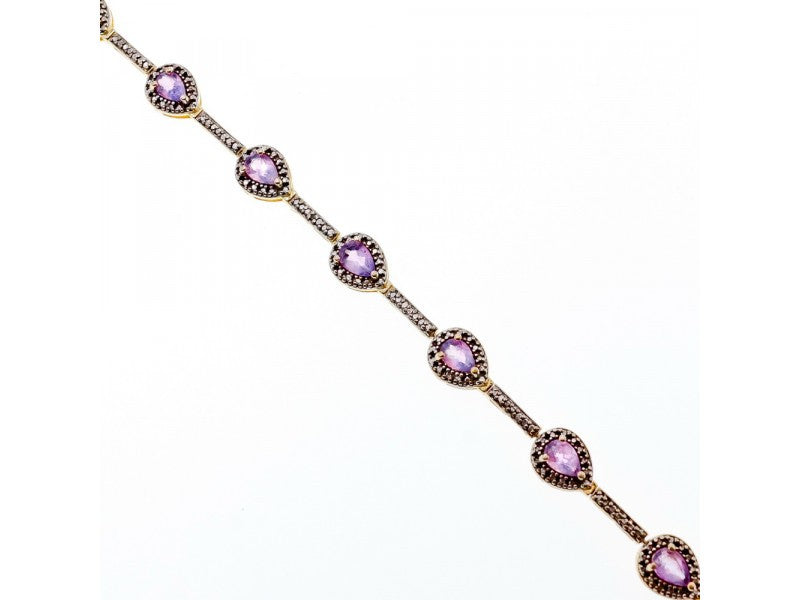 925 Sterling Silver Gold Plated Amethyst Bracelet Size 7.5 IN