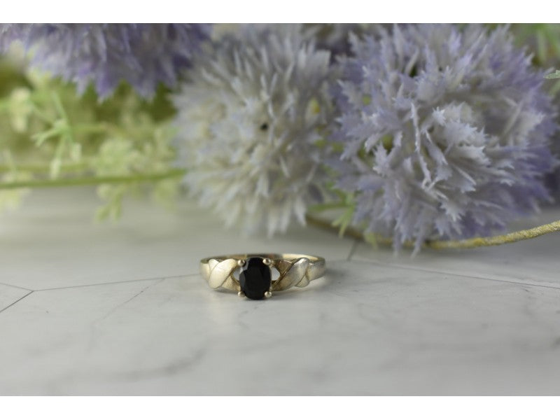 925 Sterling Silver Black Spinel Ring Size 8.5
