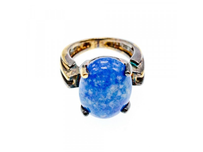 Vintage 925 Sterling Silver Gold Plated Larimar Ring Size 5.5