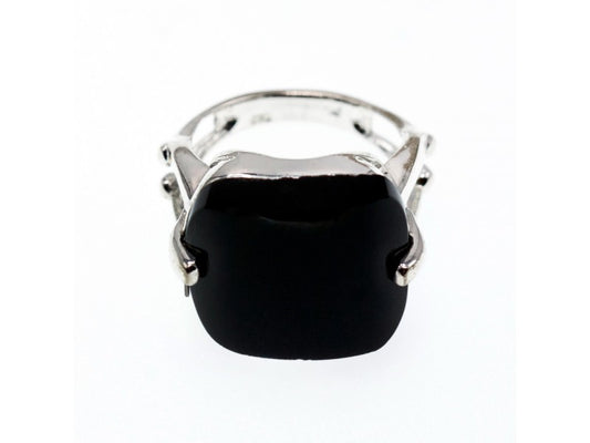 925 Sterling Silver Black Nephrite ( Jade ) Ring Size 8
