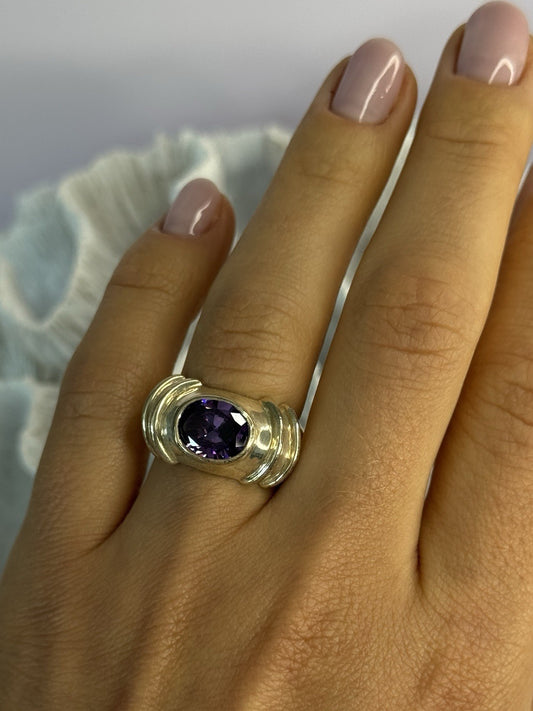 925 Sterling Silver Amethyst Ring Size 7